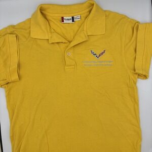 VTG Polo Shirt Corvette Emblem Yellow Chekered Flag‎ National Corvette Museum SM